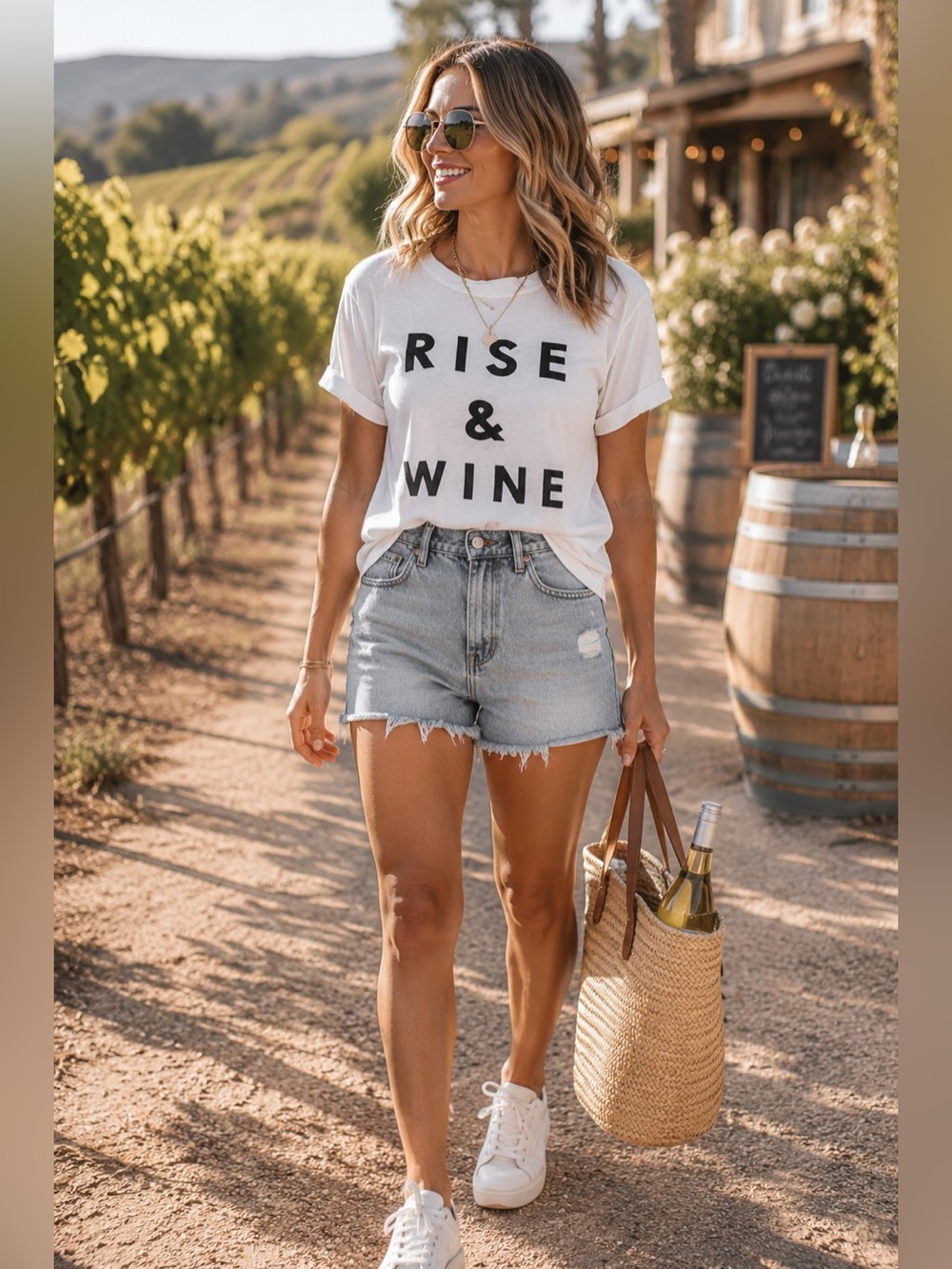 Sol Angeles Rise & Wine Graphic T-Shirt White Rolled Sleeve Tee Size Small